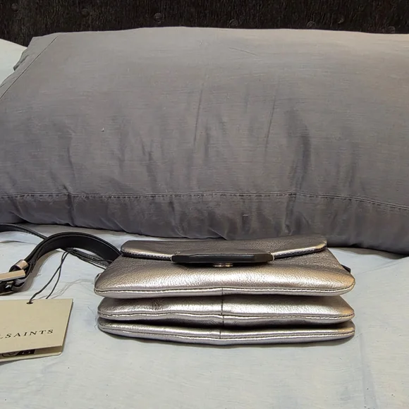 NWT AllSaints Jupiter Metallic Leather Crossbody Bag - Picture 12 of 14